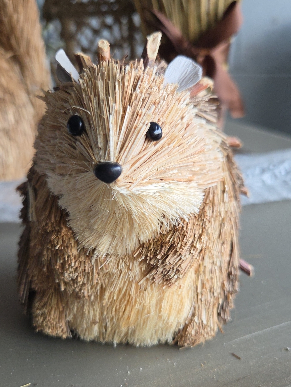 Natural Straw Hedgehog Holiday Decor - Tan